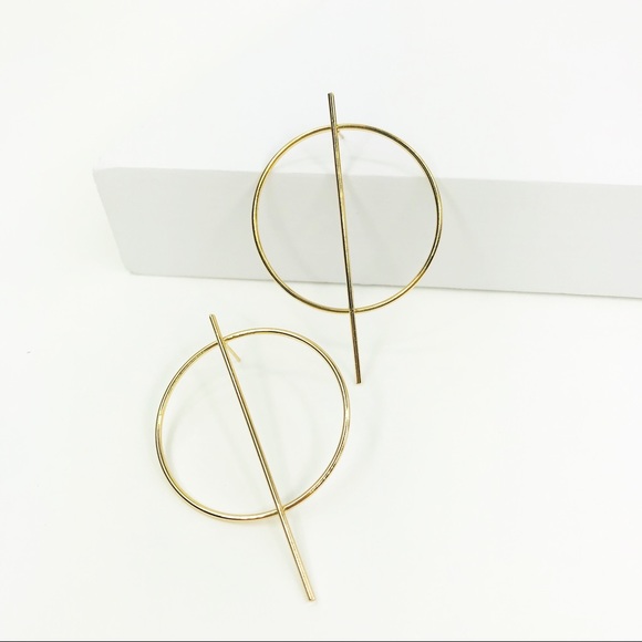 RESTOCKED Gold Hoop with Vertical Geo Bar - Picture 8 of 8
